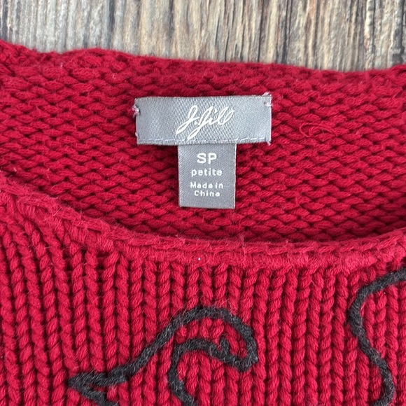 J. Jill Knit Sweater Women’s Small Petite 5% Wool Red Gray Embroidered Pullover - Picture 6 of 10